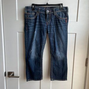 Silvers Jeans - Aiko Capris - Heavy stitch dark wash distressed - Women's W30